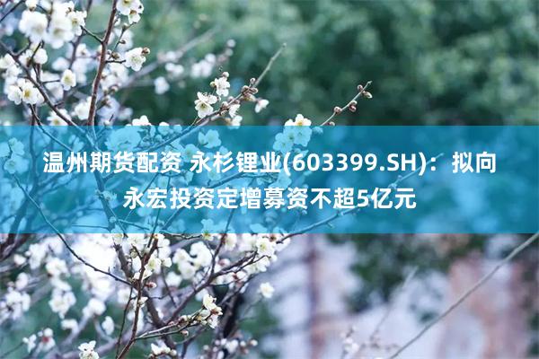 温州期货配资 永杉锂业(603399.SH)：拟向永宏投资定增募资不超5亿元