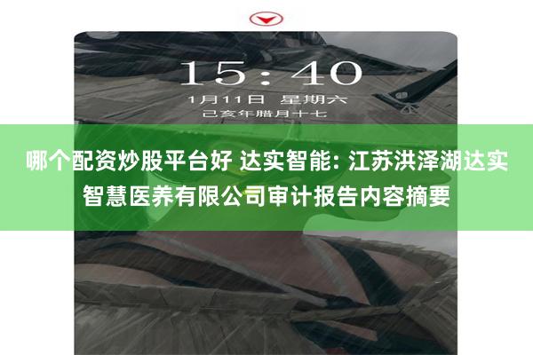 哪个配资炒股平台好 达实智能: 江苏洪泽湖达实智慧医养有限公司审计报告内容摘要